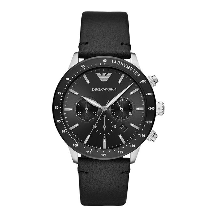 Emporio Armani Chronograph AR11243 Men Black Dial Black Leather