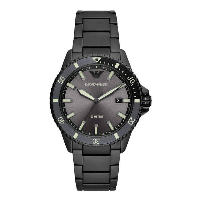 Emporio Armani Fashion AR11398 Men Dark Grey Dial Black Stainless