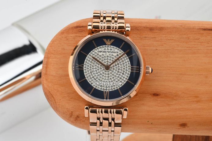 Emporio Armani Fashion AR11423 Ladies Dual Tone Dial Rose Gold Stainless  Steel Strap