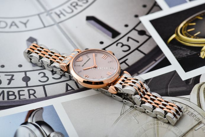 Emporio Armani AR1840 Ladies Grey Sunray Dial Dual Tone Stainless Steel  Strap