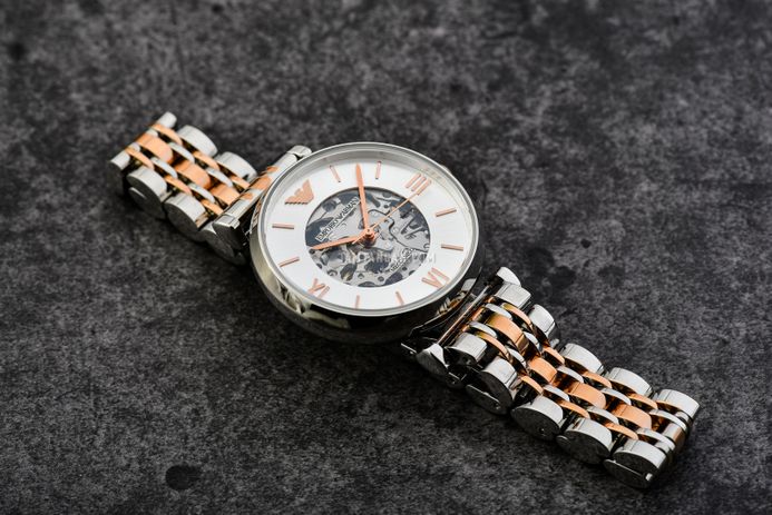 Ladies meccanico silver rose gold stainless steel emporio armani watch ar1992 2025