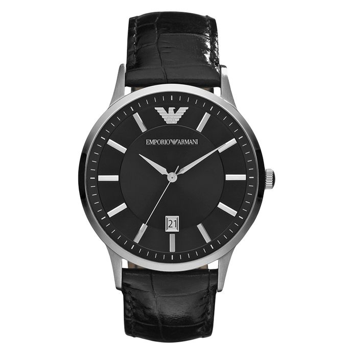 Emporio Armani Classic AR2411 Black Dial Black Leather Strap