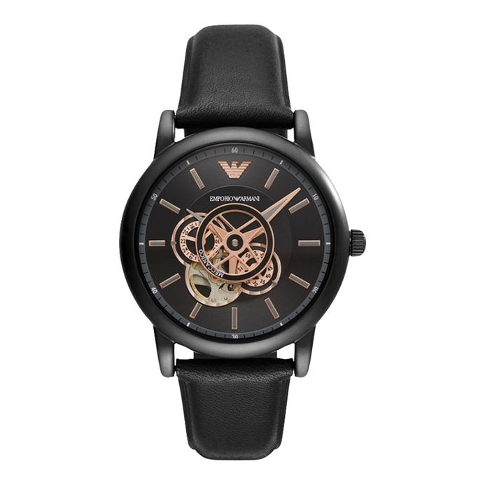Emporio Armani Automatic AR60012 Men Black Skeleton Dial Black