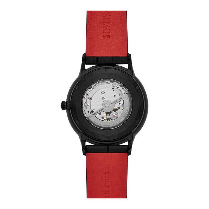 Emporio Armani Automatic AR60046 Meccanico Men Open Heart Black Dial Black  Leather Strap