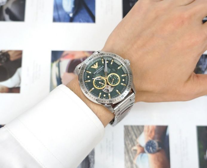 Emporio Armani Automatic AR60053 Meccanico Men Open Heart Green Dial ...