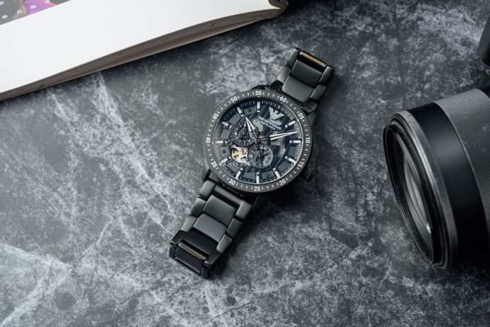 Emporio Armani Automatic AR60054 Meccanico Open Heart Black Dial Black ...