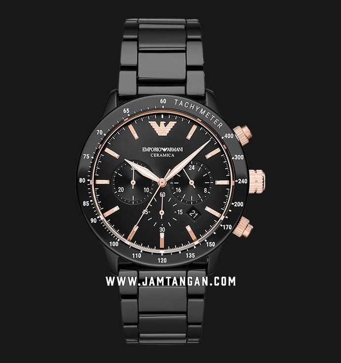Emporio Armani Chronograph AR70002 Mario Black Dial Black Ceramic Strap ...