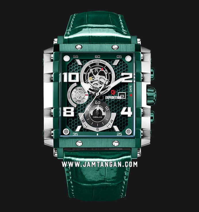 Expedition Chronograph E 6757 MC LTZGN Men Green Dial Green Leather Strap