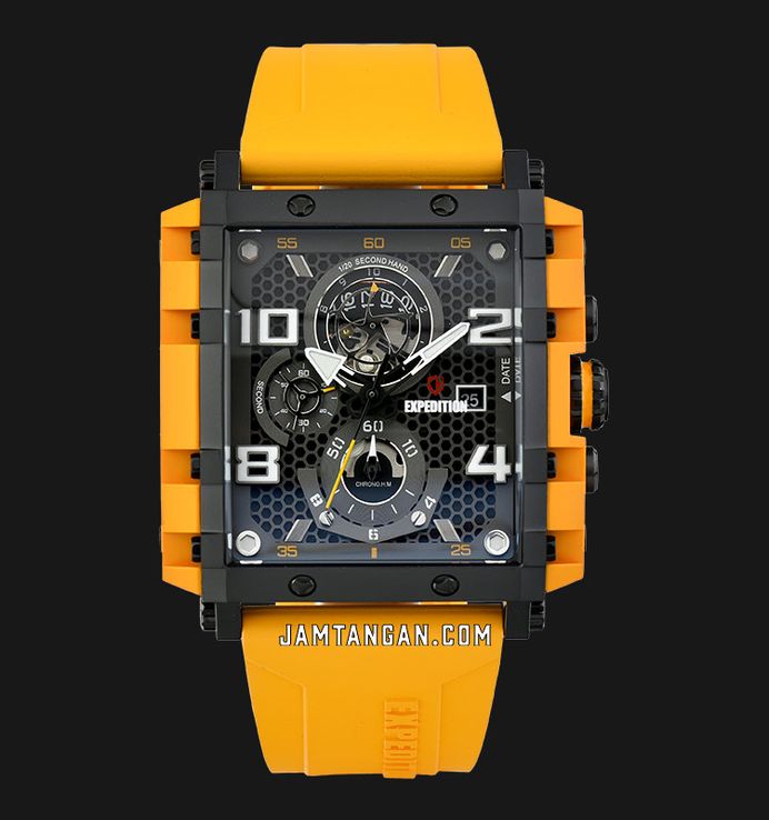 Expedition Chronograph E 6757 MC RIPBAYL Men Black Dial Yellow Rubber Strap