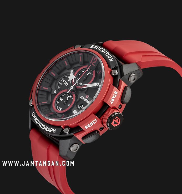 Expedition Chronograph E 6781 MC RIPBARE Men Black Dial Red Rubber Strap