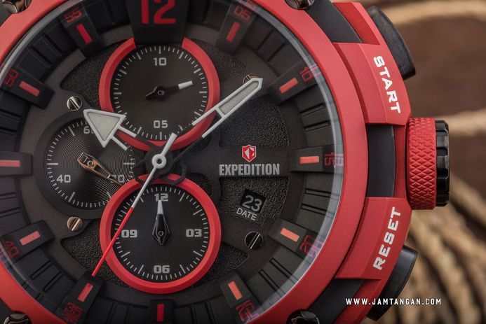 Expedition Chronograph E 6781 MC RIPBARE Men Black Dial Red Rubber Strap