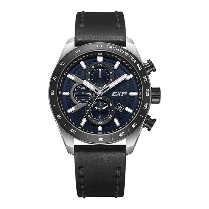 Expedition Chronograph E 6847 MC LTBBU Men Blue Dial Black Leather