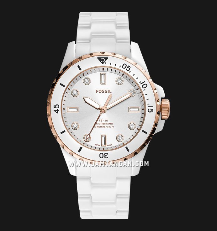 Fossil FB-01 CE1107 Ladies White Dial White Ceramic Strap