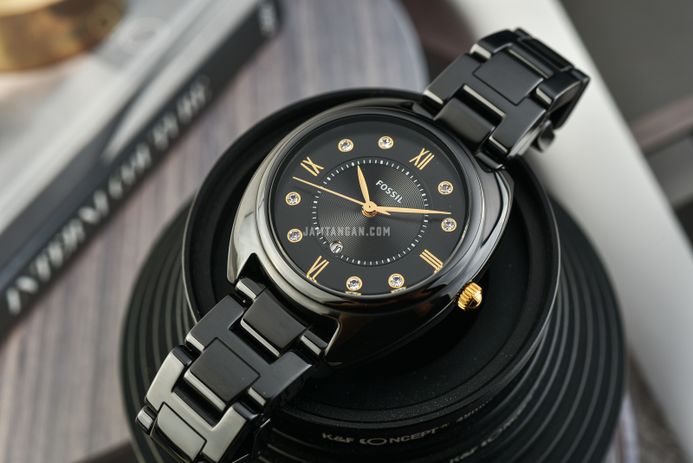 Fossil Gabby CE1114 Ladies Black Dial Black Stainless Steel With Ceramic  Strap