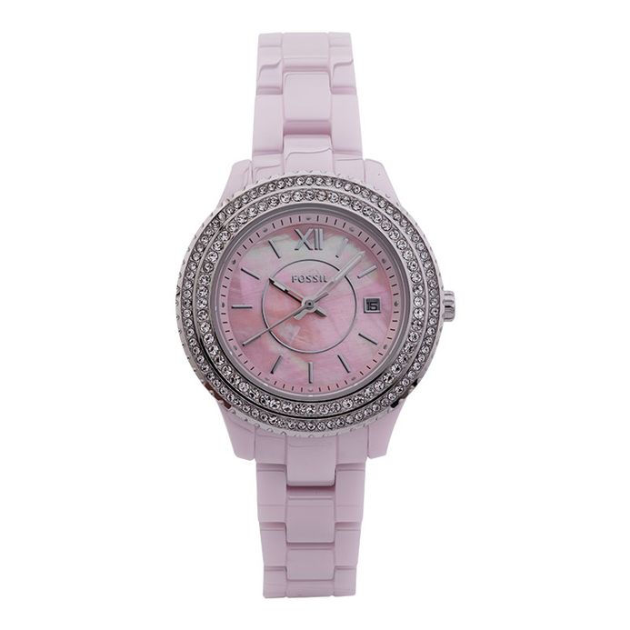 Fossil Stella CE1117 Pink Mother Of Pearl Dial Pink Ceramic Strap