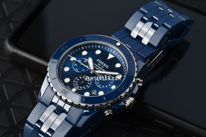 Fossil FB-01 CE5025 Chronograph Men Blue Dial Blue Ceramic Strap