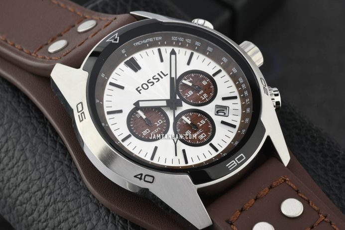 Fossil CH2565 Coachman Chronograph Silver Dial Brown Leather Strap ...