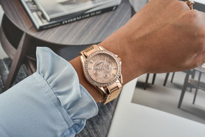 Fossil riley multifunction rose gold watch top