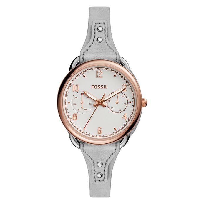 Fossil ES4048 Tailor White Dial Iron Grey Leather Strap