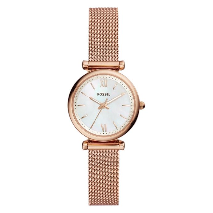 Fossil Carlie ES4433 Ladies White Mother Of Pearl Dial Rose Gold Mesh Strap