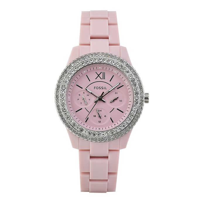 Fossil Stella ES5153 Pink Dial Pink Castor Oil Strap