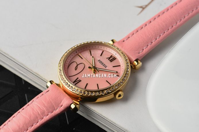 Fossil Carlie ES5177 Ladies Pink Mother Of Pearl Dial Pink Leather