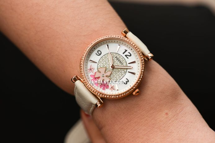 Fossil Carlie ES5187 Ladies Two-Hand White Mother Of Pearl Floral