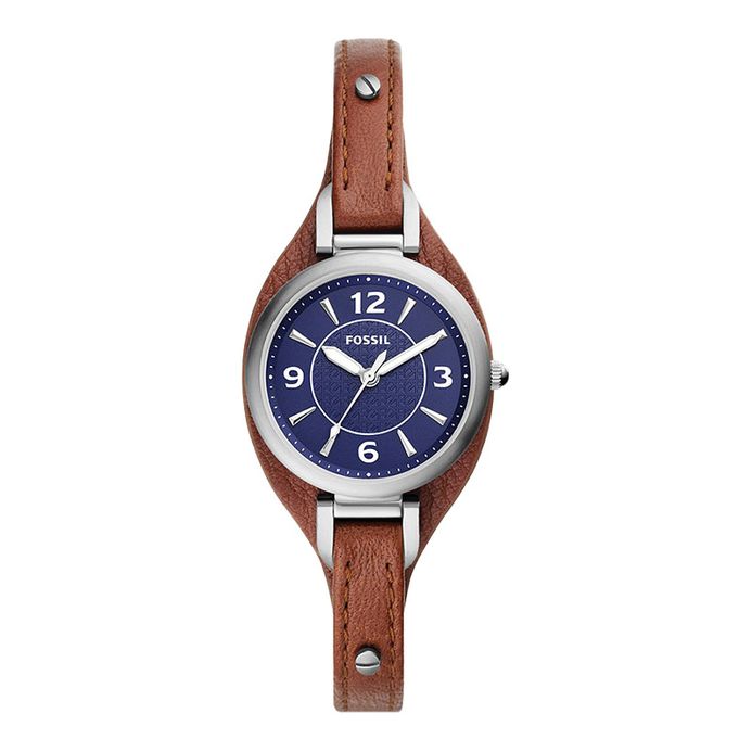 Fossil Carlie ES5205 Ladies Blue Dial Brown Leather Strap