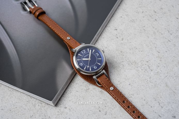 Fossil Carlie ES5205 Ladies Blue Dial Brown Leather Strap