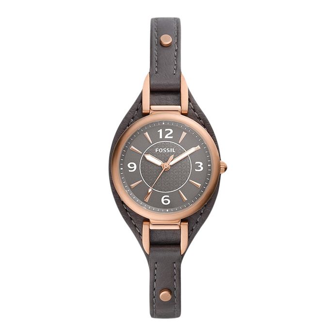 Fossil Carlie ES5212 Ladies Black Dial Black Leather Strap