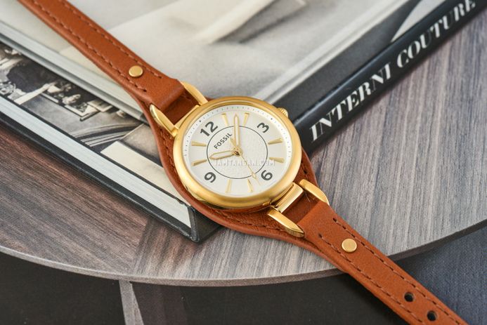 Fossil Carlie ES5215 Ladies White Dial Medium Brown Eco Leather