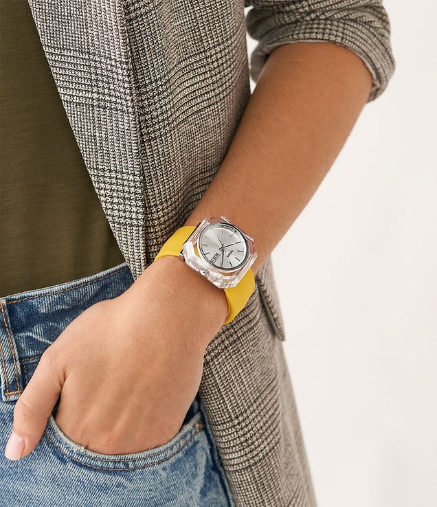 Fossil Rock Candy ES5256 Ladies Slap Silver Dial Yellow Silicone