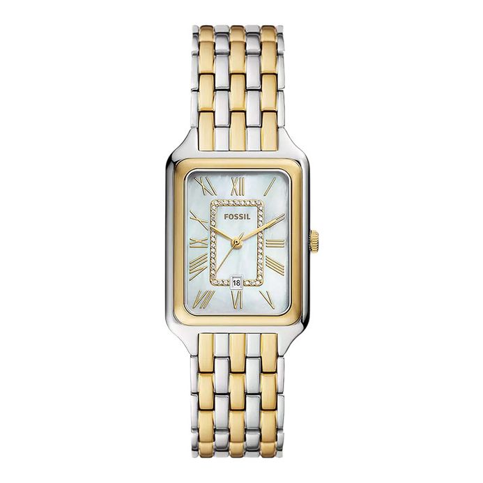 Fossil Raquel ES5305 White Mother Of Pearl Dial Dual Tone Stainless Steel  Strap