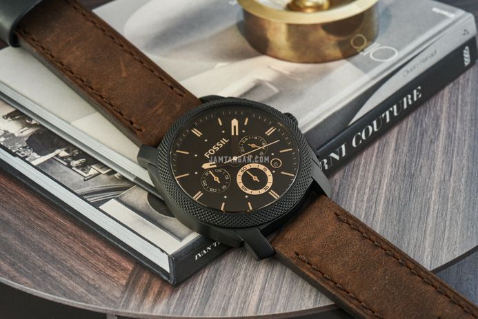 Fossil Machine FS4656 Men Chronograph Black Dial Brown Leather Strap