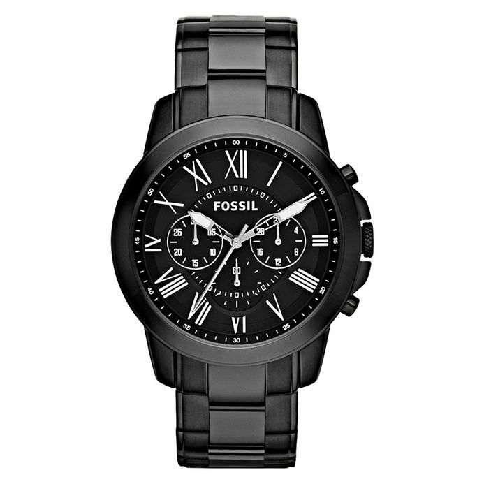 Fossil Grant FS4832 Chronograph Men Black Dial Black Stainless