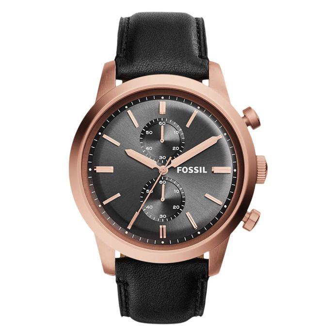 Fossil FS5097 Townsman Chronograph Gunmetal Dial Black Leather Strap Watch