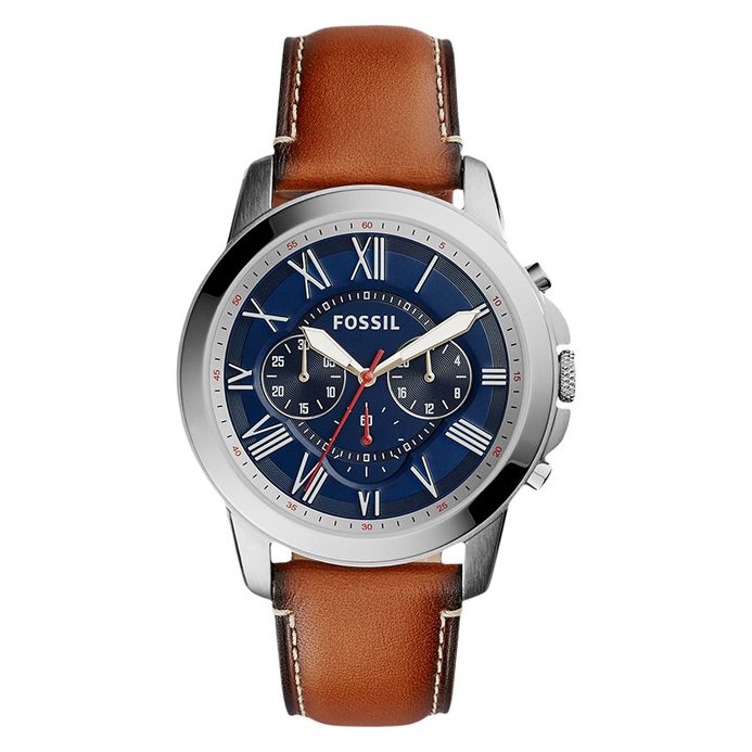 Fossil Grant FS5210 Chronograph Blue Tone Dial Light Brown Leather