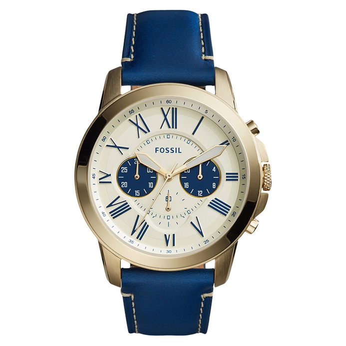 Fossil FS5271 Grant Chronograph Blue Gold Dial Leather Watch