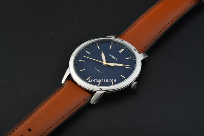 Fossil Minimalist FS5304 Men Blue Dial Light Brown Leather Strap