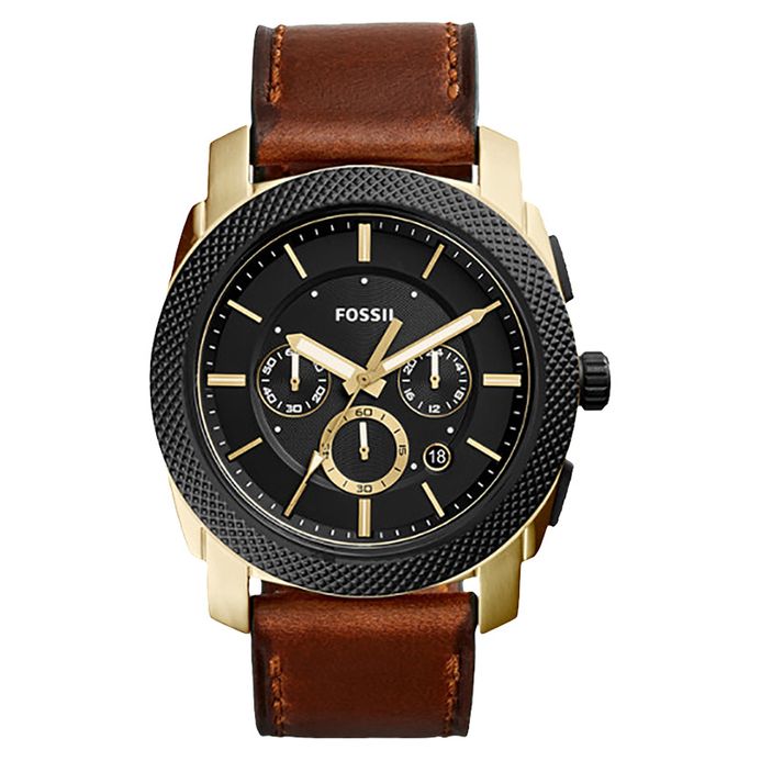 Fossil Men FS5322 Machine Chronograph Black Dial Light Brown