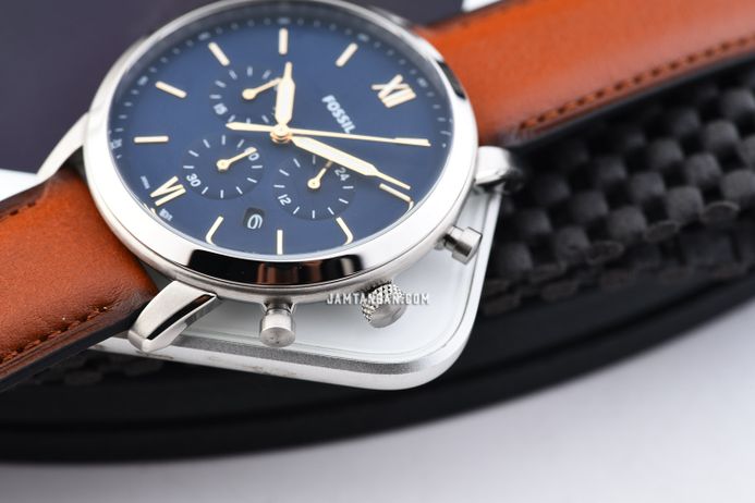 Fossil Neutra FS5453 Chronograph Blue Dial Brown Leather Strap ...