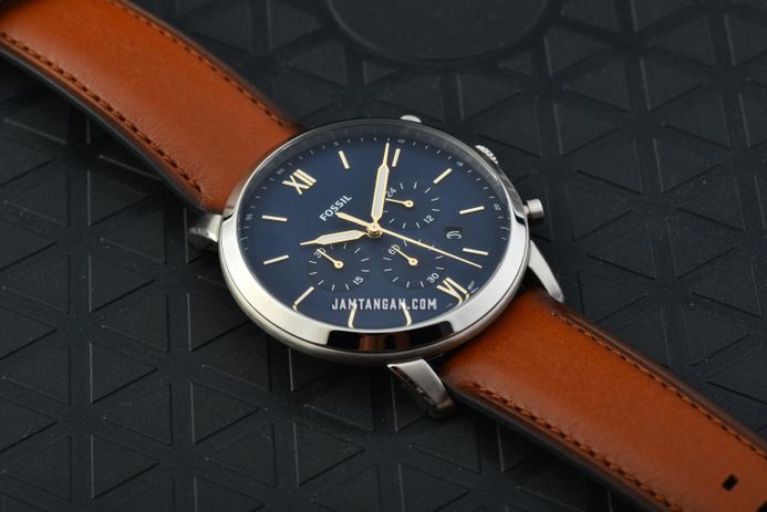 Fossil Neutra FS5453 Chronograph Blue Dial Brown Leather Strap ...
