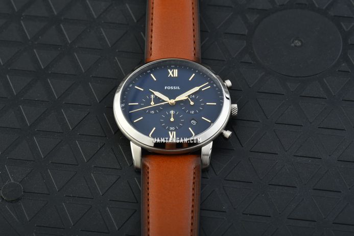 Fossil Neutra FS5453 Chronograph Blue Dial Brown Leather Strap ...