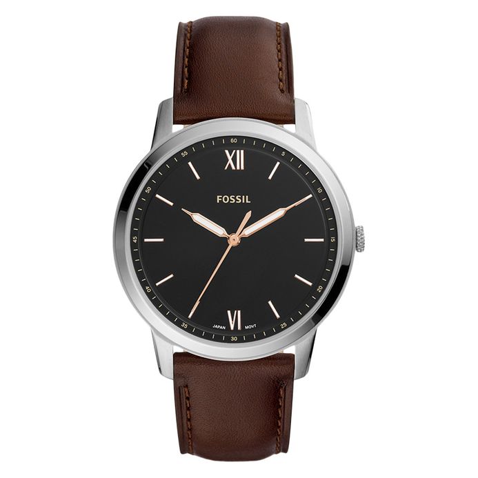 Fossil FS5464 The Minimalist Men Black Dial Brown Leather Strap - Main Image