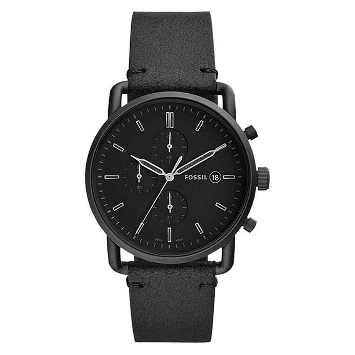 Fossil FS5504 The Commuter Chronograph Mens Black Dial Black Leather Strap