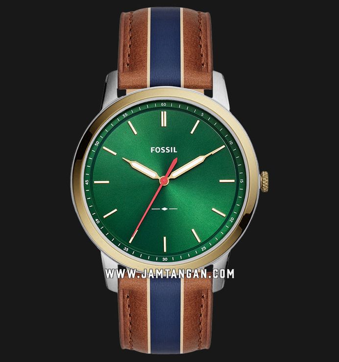 fossil minimalist three hand striped tan leather