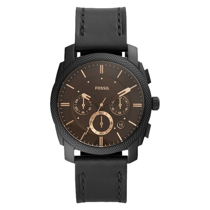 Fossil Machine FS5586 Chronograph Men Black Dial Black Leather