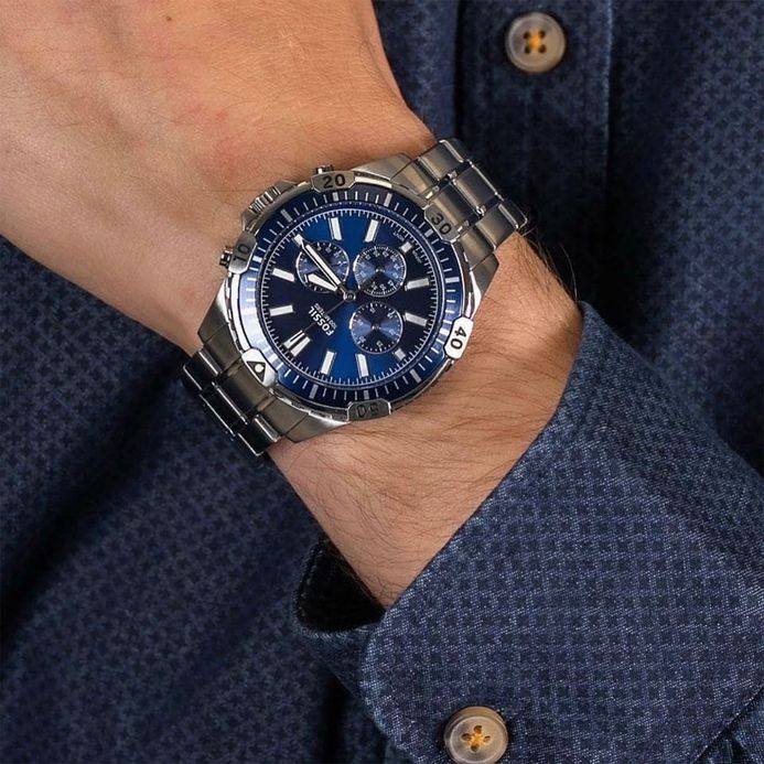 Fossil Garrett FS5623 Men Chronograph Blue Dial Stainless Steel