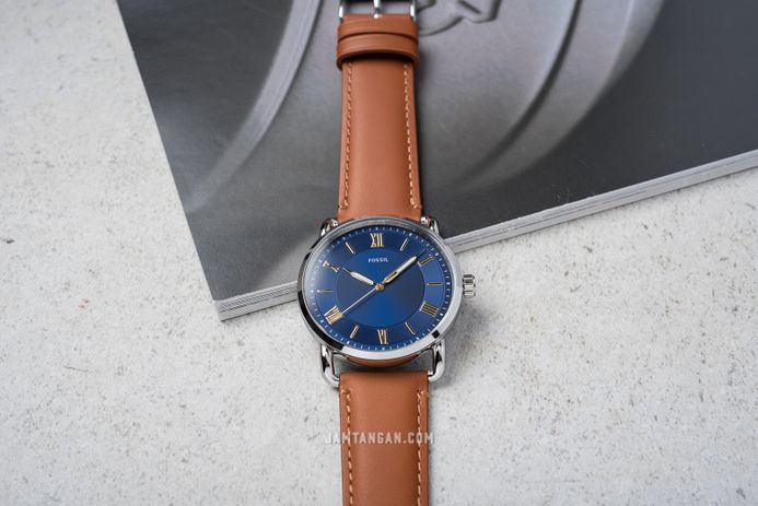 Fossil Copeland FS5661 Mens Blue Dial Brown Leather Strap