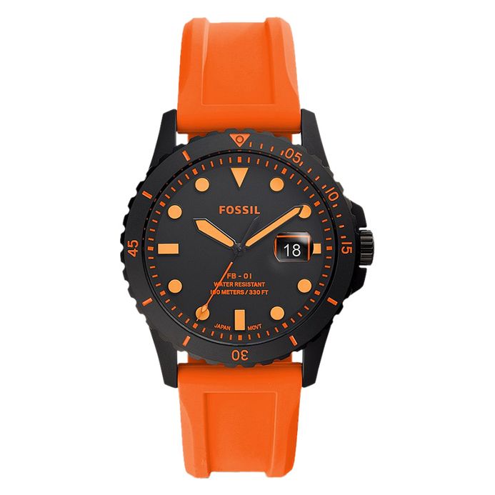 Fossil FB-01 FS5686 Black Matte Dial Orange Neon Rubber Strap